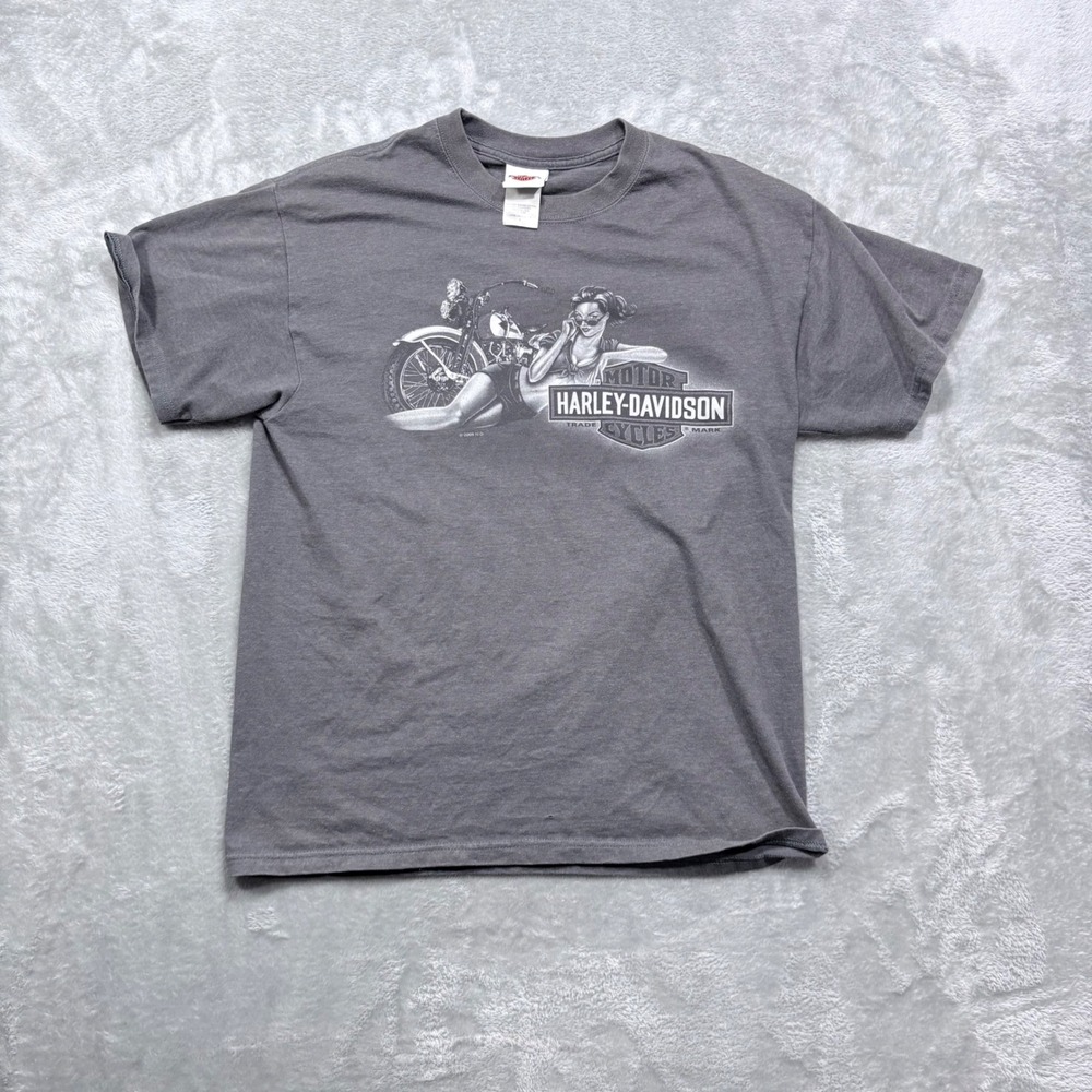 Harley-Davidson Graphic T-Shirt Mens L Gray Pin-up Girl Sturgis MI Tee